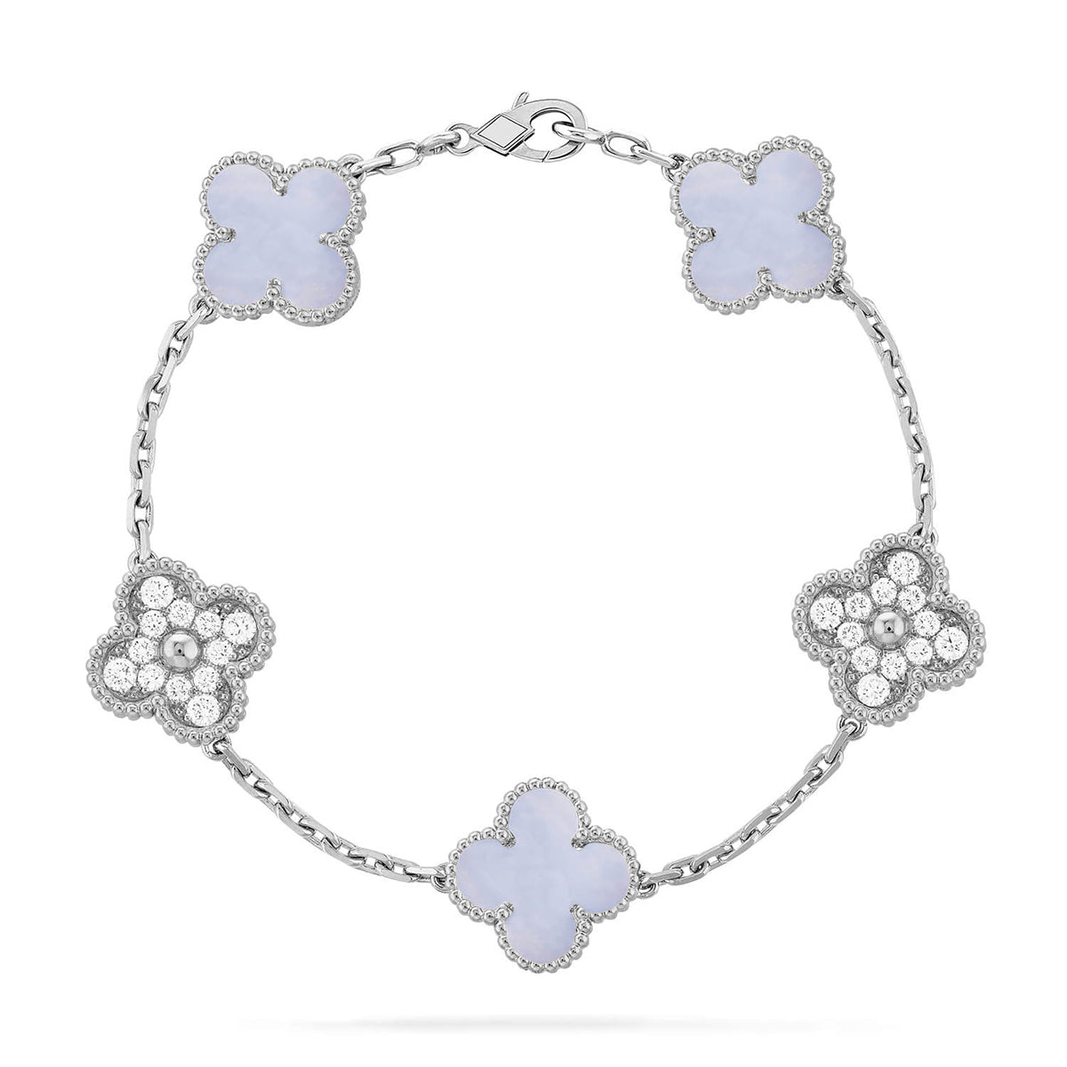 [⭐Sparkve] CLOVER 5 MOTIF PURPLE CHALCEDONY BRACELET COLLECTION