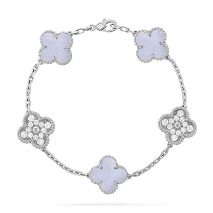 [⭐Sparkve] CLOVER 5 MOTIF PURPLE CHALCEDONY BRACELET COLLECTION