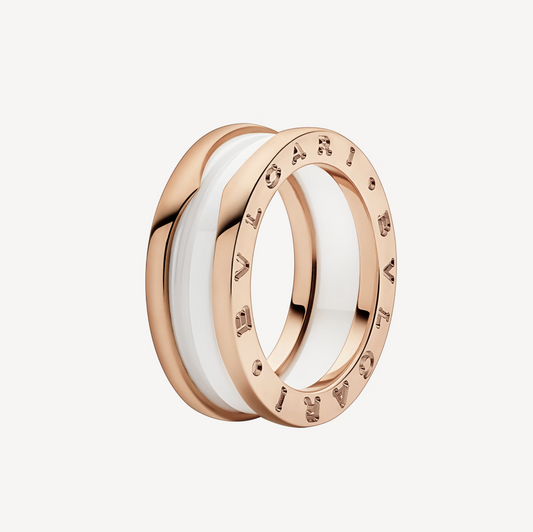 [⭐Sparkve]ZERO 1 TWO-BAND LOOPS AND WHITE CERAMIC SPIRAL PINK GOLD RING