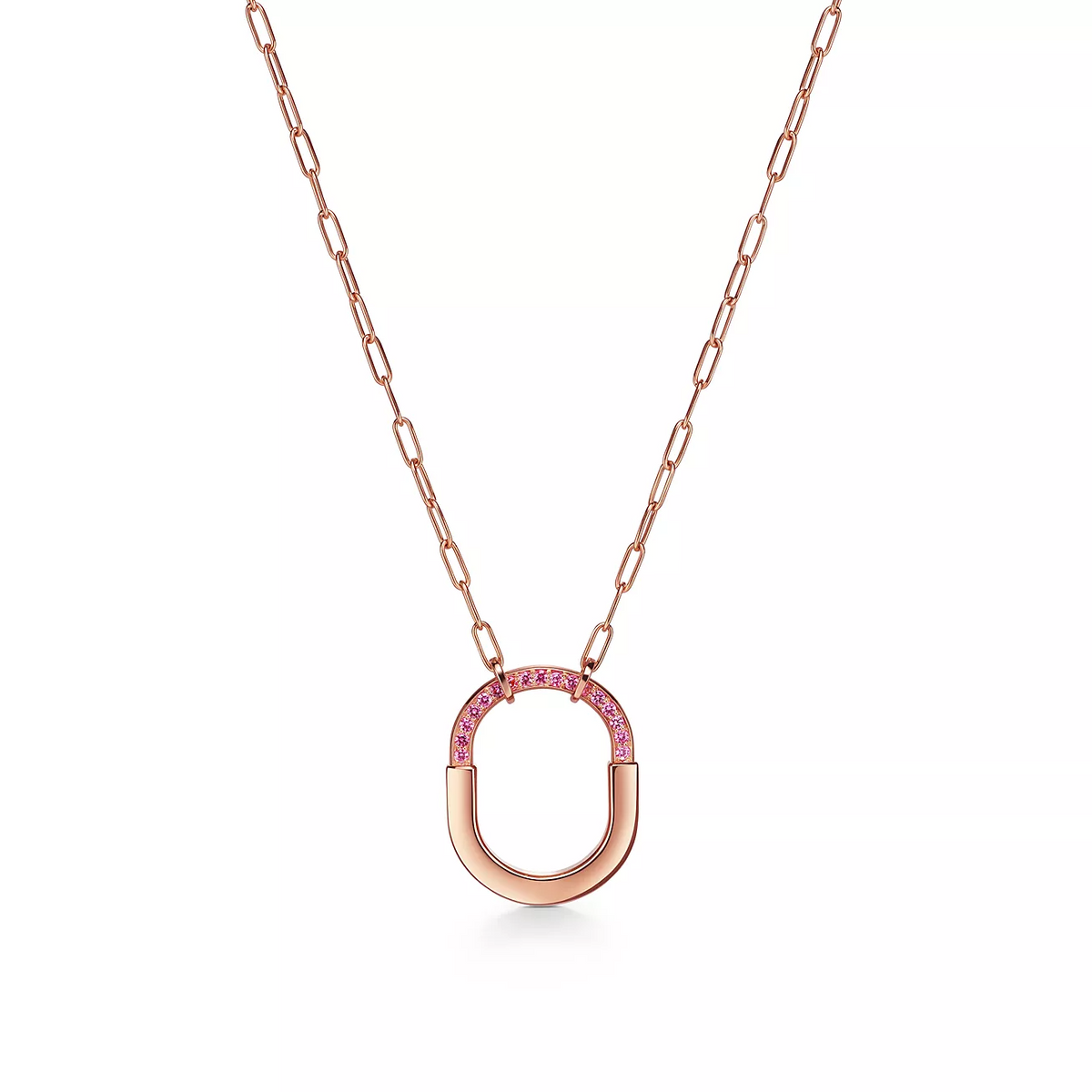 [⭐Sparkve Jewels]LOCK MEDIUM PENDANT PINK DIAMOND PINK GOLD NECKLACE