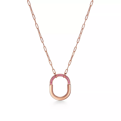 [⭐Sparkve Jewels]LOCK MEDIUM PENDANT PINK DIAMOND PINK GOLD NECKLACE