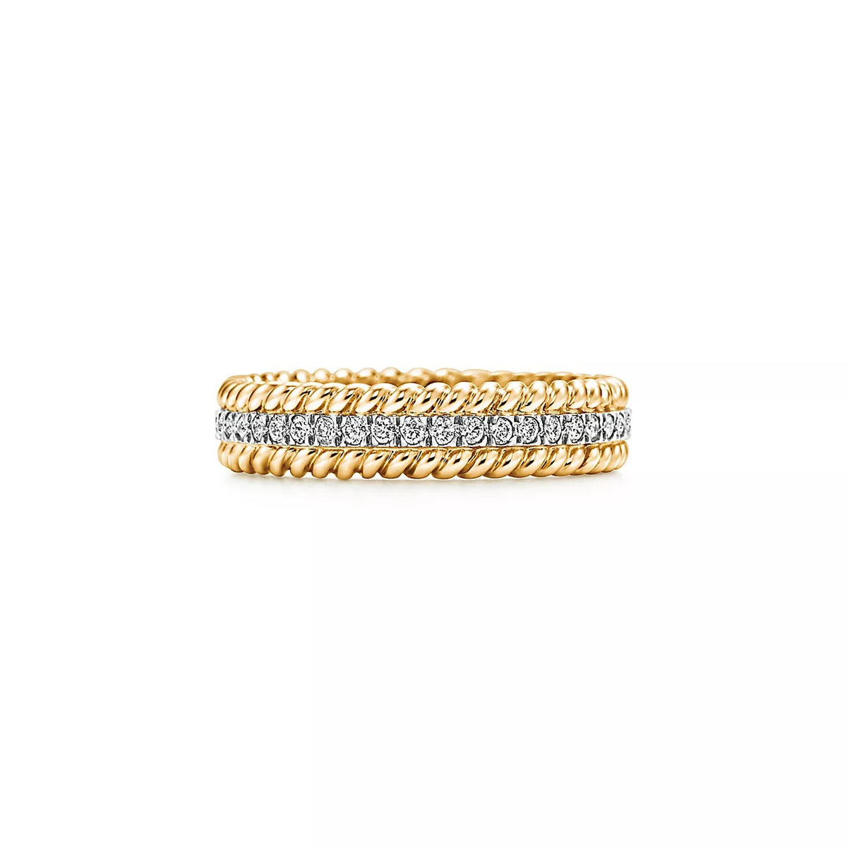 [⭐Sparkve Jewels]ROPE TWO-ROW GOLD DIAMOND RING