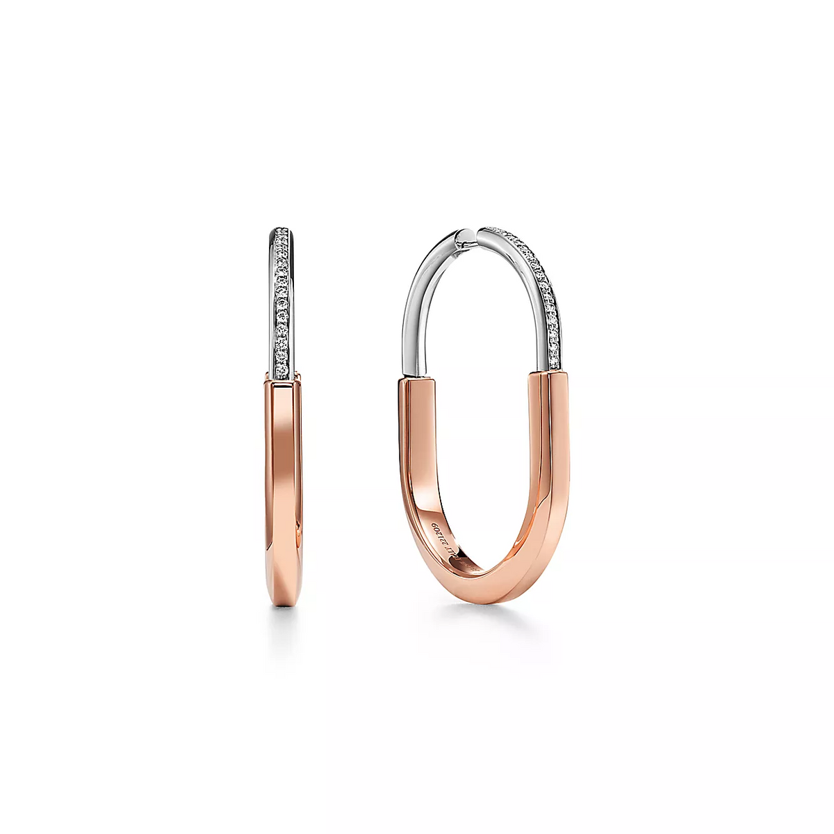 [⭐Sparkve Jewels]LOCK EARRINGS ROSE AND WHITE GOLD DIAMONDS EXTRA LARGE