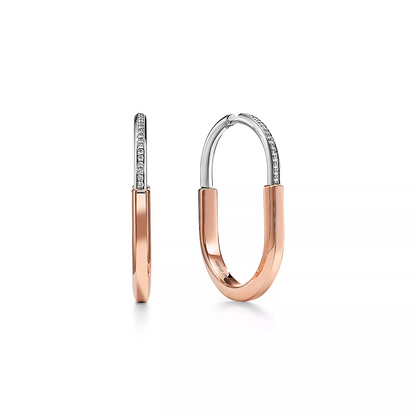 [⭐Sparkve Jewels]LOCK EARRINGS ROSE AND WHITE GOLD DIAMONDS EXTRA LARGE