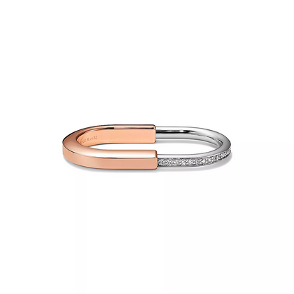[⭐Sparkve Jewels]LOCK RING TOW-FINGER ROSE AND WHITE GOLD DIAMONDS