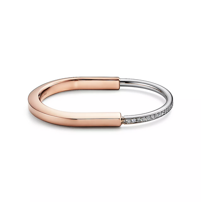 [⭐Sparkve Jewels]LOCK BRACELET ROSE AND WHITE GOLD DIAMOND