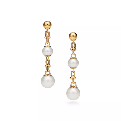 [⭐Sparkve Jewels]TRIPLE DROP LINK EARRINGS GOLD WITH FRESHWATER PEARLS