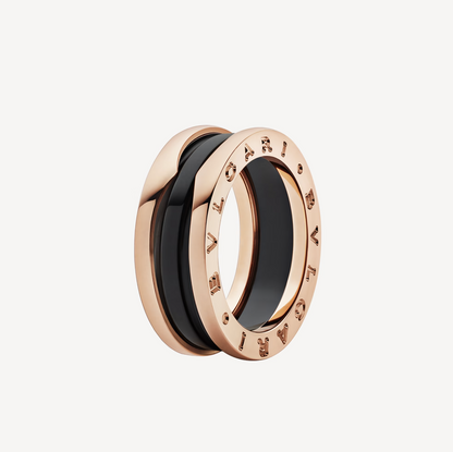 [⭐Sparkve]ZERO 1 TWO-BAND LOOPS AND BLACK CERAMIC PINK GOLD RING