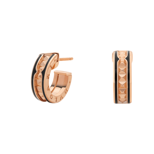 [⭐Sparkve]ZERO 1 ROCK PINK GOLD EARRINGS WITH STUDDED SPIRAL AND BLACK CERAMIC