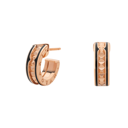 [⭐Sparkve]ZERO 1 ROCK PINK GOLD EARRINGS WITH STUDDED SPIRAL AND BLACK CERAMIC