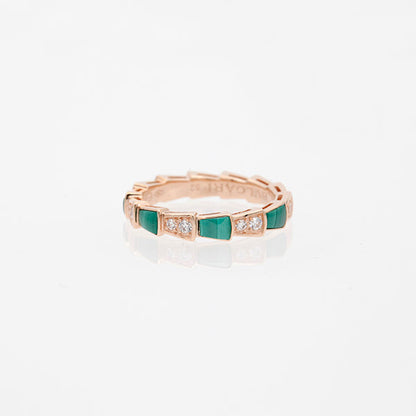 [⭐Sparkve]SERPENTI RING PINK GOLD MALACHITE DIAMOND 3MM
