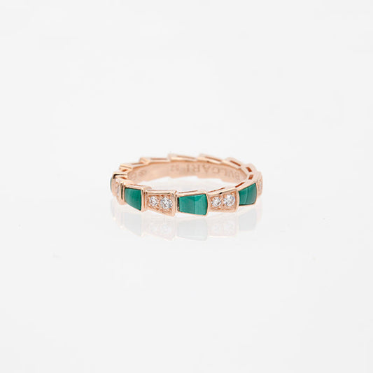 [⭐Sparkve]SERPENTI RING PINK GOLD MALACHITE DIAMOND 3MM