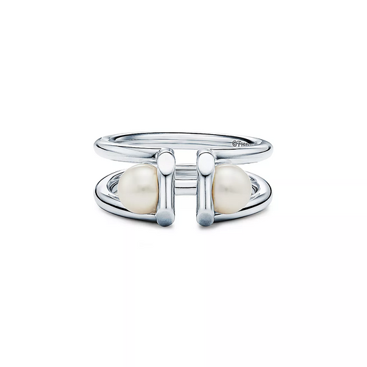 [⭐Sparkve Jewels]DOUBLE PEARL SILVER RING