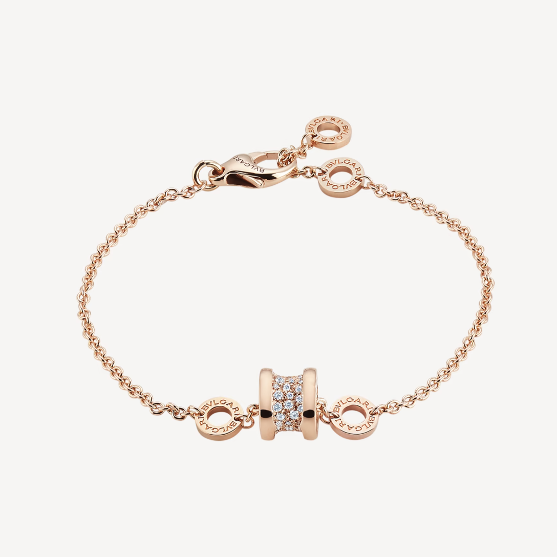 [⭐Sparkve]ZERO 1 SOFT PINK GOLD WITH PAVED DIAMONDS ON THE SPIRAL BRACELET