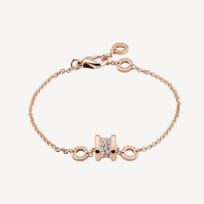 [⭐Sparkve]ZERO 1 SOFT PINK GOLD WITH PAVED DIAMONDS ON THE SPIRAL BRACELET