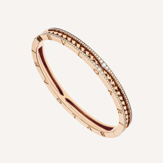 [⭐Sparkve]ZERO 1 SPIRAL AND PAVED DIAMOND PINK GOLD BRACELET