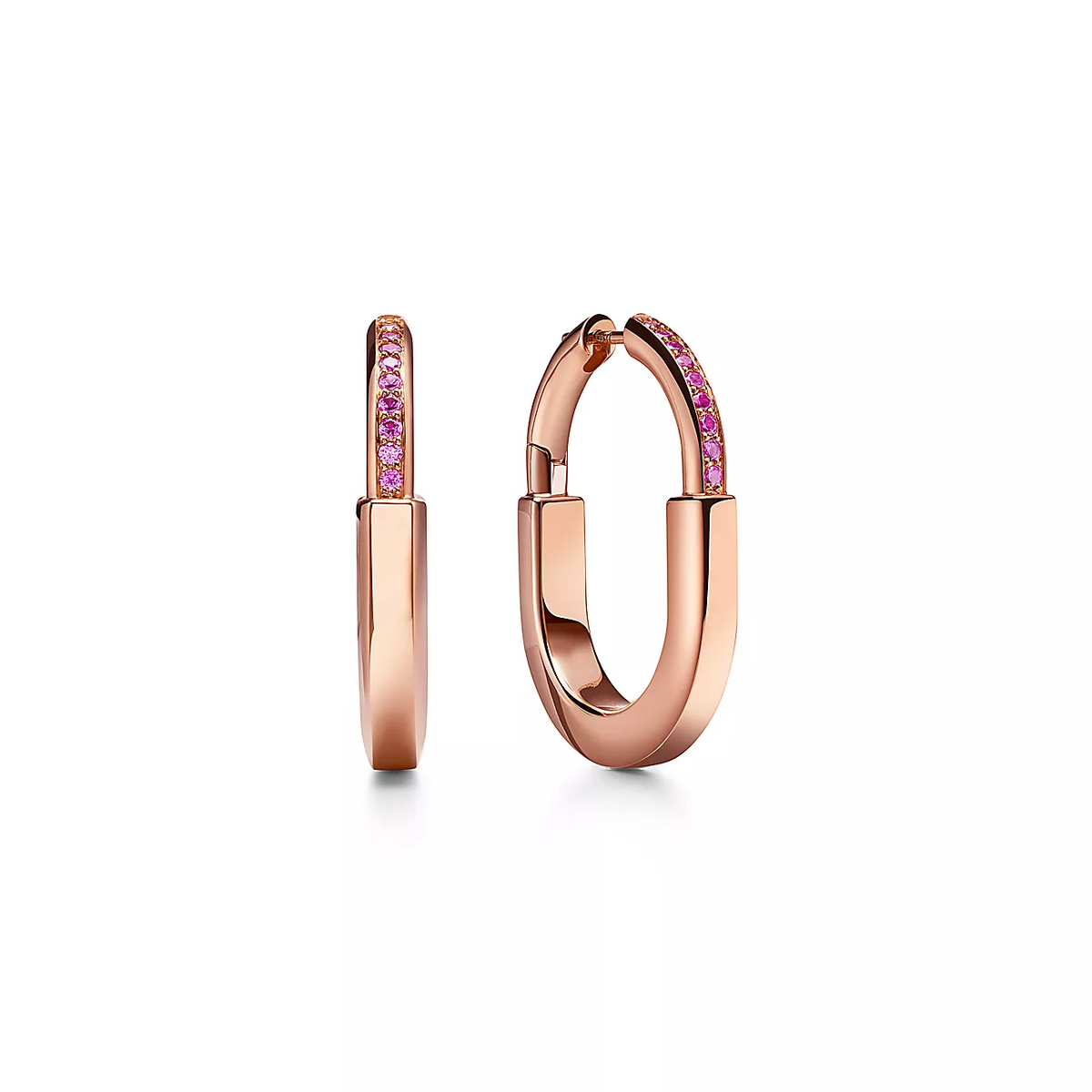 [⭐Sparkve Jewels]LOCK MEDIUM PINK DIAMOND PINK GOLD EARRINGS
