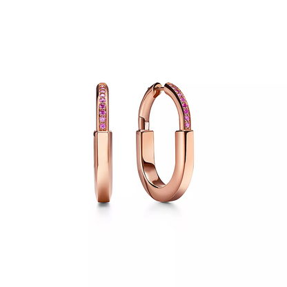 [⭐Sparkve Jewels]LOCK MEDIUM PINK DIAMOND PINK GOLD EARRINGS