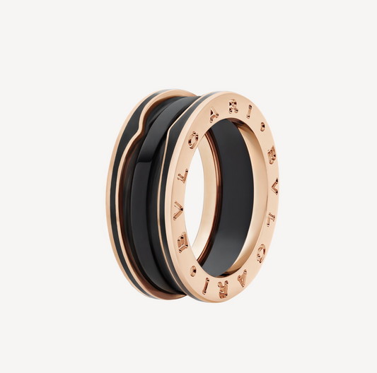 [⭐Sparkve]ZERO 1 TWO-BAND WITH MATTE BLACK CERAMIC PINK GOLD RING