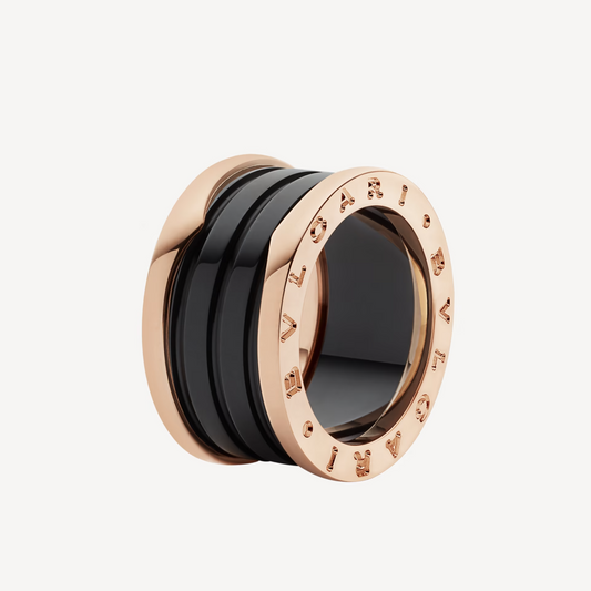 [⭐Sparkve]ZERO 1 FOUR-BAND LOOPS AND BLACK CERAMIC SPIRAL PINK GOLD RING
