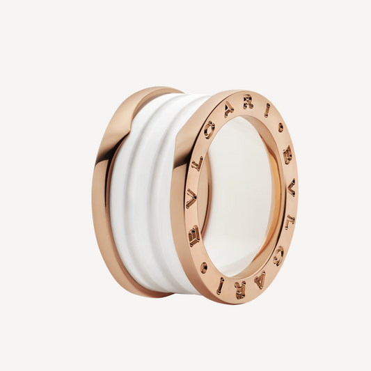[⭐Sparkve]ZERO 1 FOUR-BAND LOOPS AND WHITE CERAMIC SPIRAL PINK GOLD RING