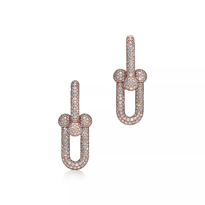 [⭐Sparkve Jewels]LARGE LINK EARRINGS PINK GOLD WITH PAVED DIAMONDS