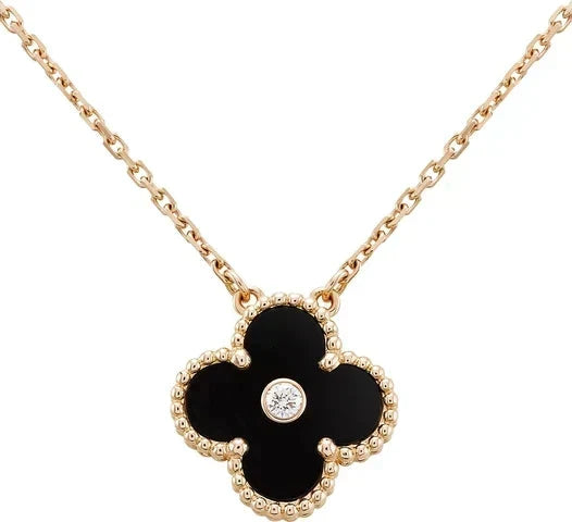 [⭐Sparkve]CLOVER 15MM DIAMOND ONYX NECKLACE