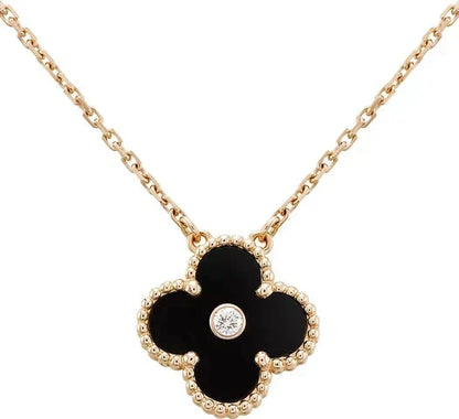 [⭐Sparkve]CLOVER 15MM DIAMOND ONYX NECKLACE