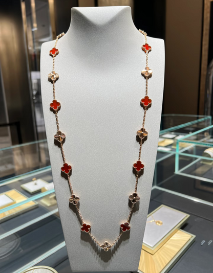 [⭐Sparkve]CLOVER 20 MOTIFS LASER CARNELIAN NECKLACE
