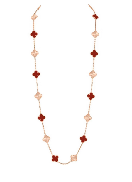 [⭐Sparkve]CLOVER 20 MOTIFS LASER CARNELIAN NECKLACE