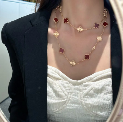 [⭐Sparkve]CLOVER 20 MOTIFS LASER CARNELIAN NECKLACE