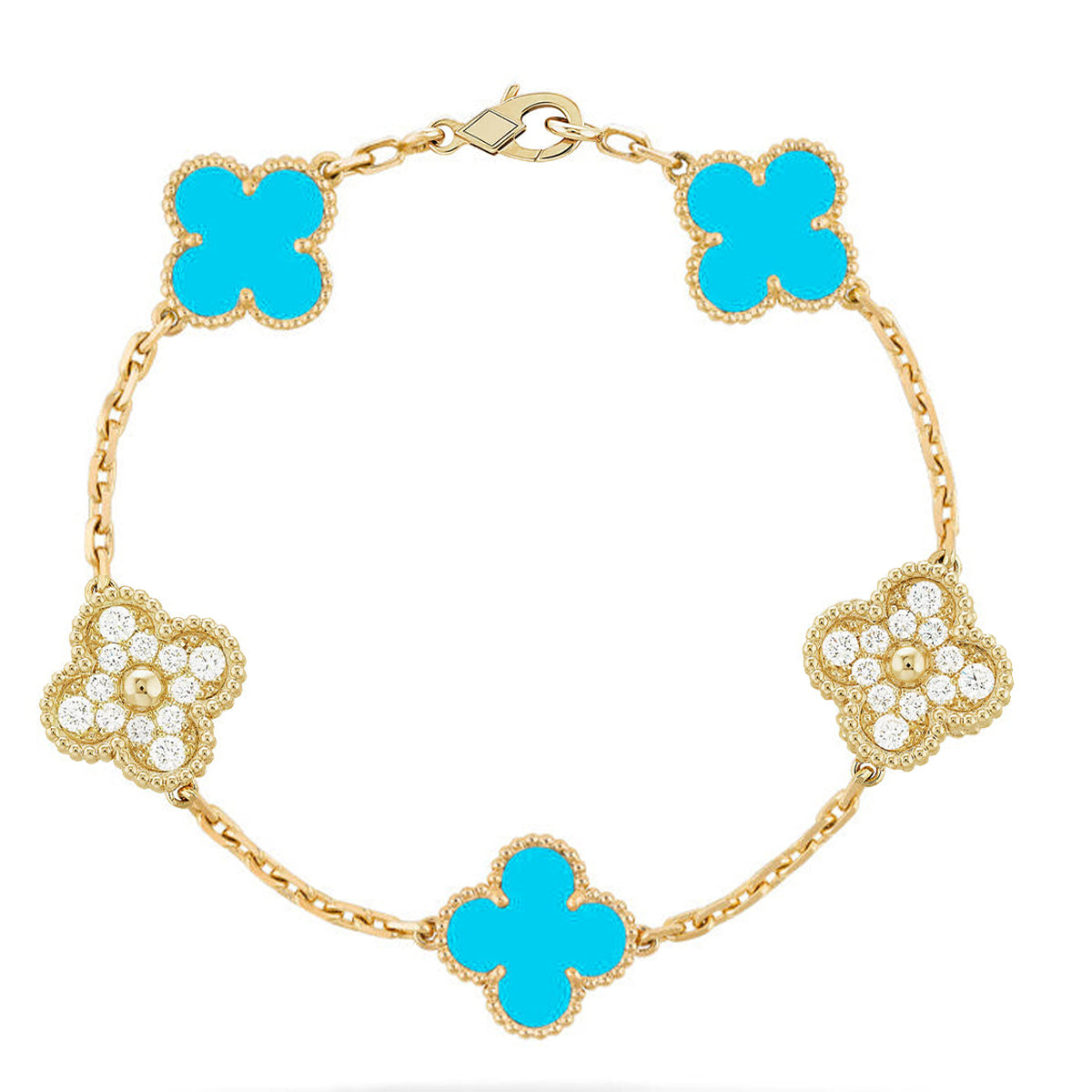 [⭐Sparkve] CLOVER 5 MOTIF TURQUOISE BRACELET COLLECTION