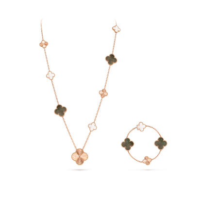 [⭐Sparkve]DETACHABLE CLOVER 15(11+4) FLOWER SILVER NECKLACE SET