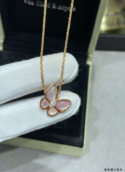 [⭐Sparkve]BUTTERFLY PINK MOTHER-OF-PEARL DIAMOND NECKLACE