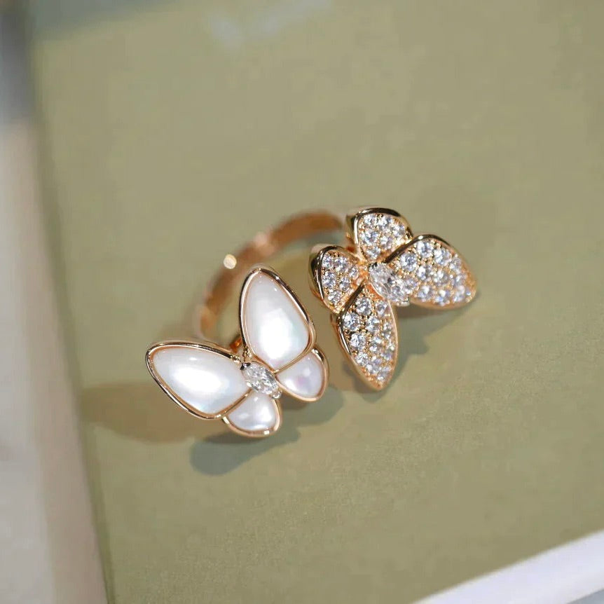 [⭐Sparkve]TWIN BUTTERFLY DIAMOND MOP RING