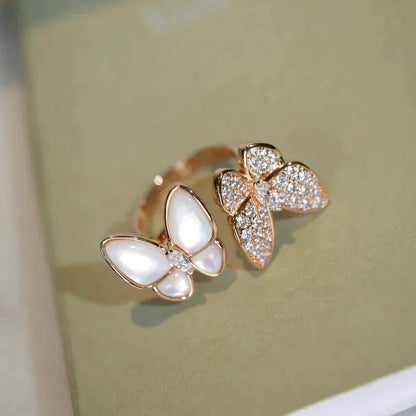 [⭐Sparkve]TWIN BUTTERFLY DIAMOND MOP RING