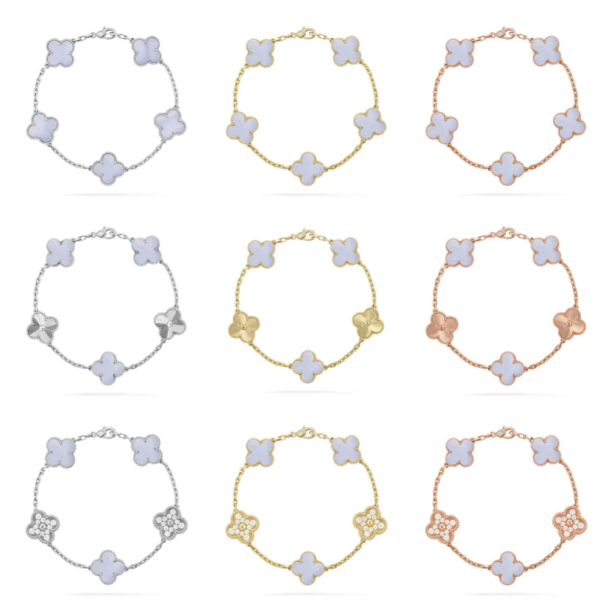 [⭐Sparkve] CLOVER 5 MOTIF PURPLE CHALCEDONY BRACELET COLLECTION