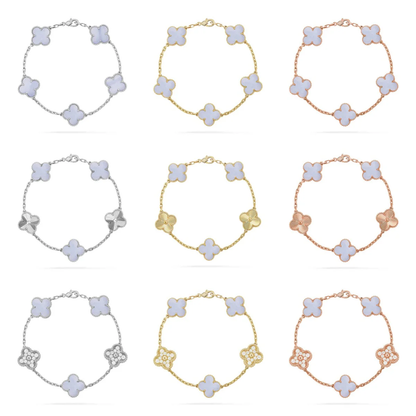 [⭐Sparkve] CLOVER 5 MOTIF PURPLE CHALCEDONY BRACELET COLLECTION