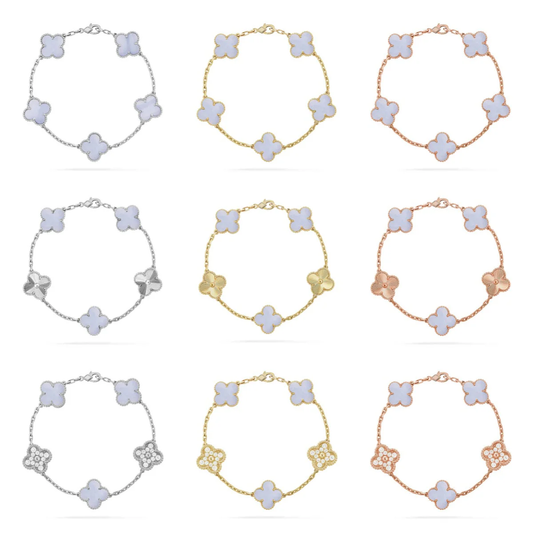 [⭐Sparkve] CLOVER 5 MOTIF PURPLE CHALCEDONY BRACELET COLLECTION