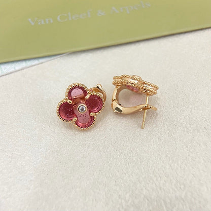 [⭐Sparkve]2026 NEW  CLOVER 1 MOTIFPINK ENAMEL STUD EARRINGS WITH DIAMONDS2