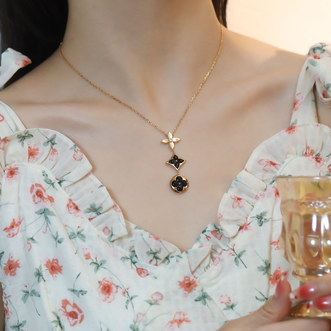 [⭐Sparkve]STAR AND SUN ONYX PINK GOLD NECKLACE