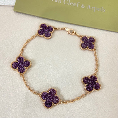 [⭐Sparkve]NEW PURPLE SAND-GOLD FOUR-LEAF CLOVER 5-FLOWER BRACELET