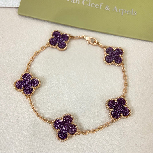 [⭐Sparkve]NEW PURPLE SAND-GOLD FOUR-LEAF CLOVER 5-FLOWER BRACELET