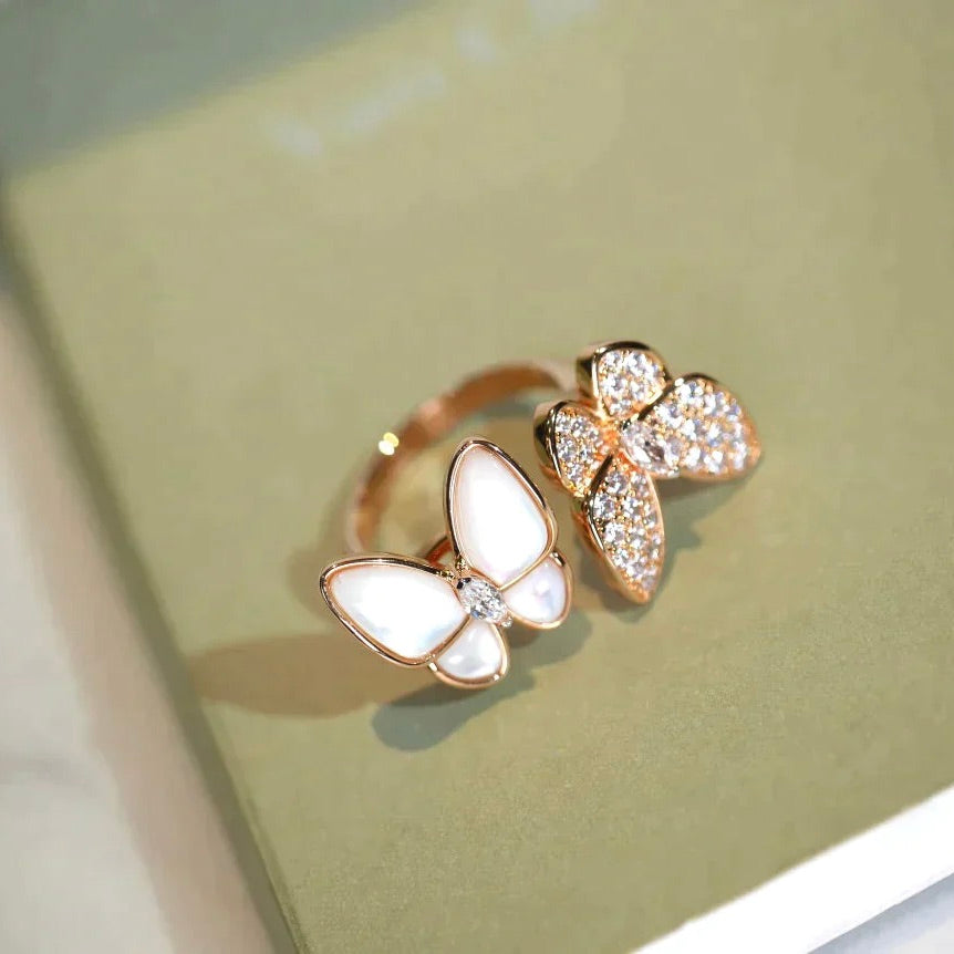 [⭐Sparkve]TWIN BUTTERFLY DIAMOND MOP RING