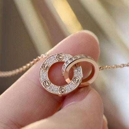 [⭐Sparkve]LOVE 7.6MM NECKLACE ROSE GOLD AND SILVER  FULL DIAMOND