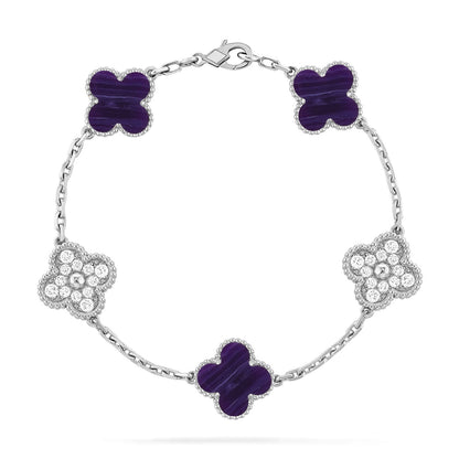 [⭐Sparkve]CLOVER 5 MOTIF PURPLE STRIPES BRACELET COLLECTION