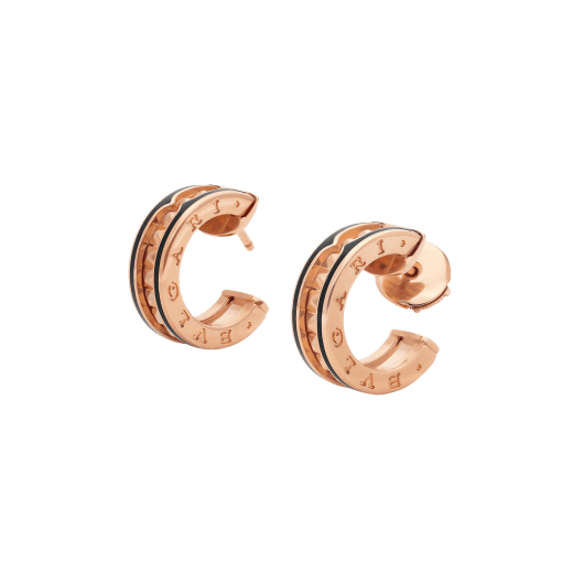 [⭐Sparkve]ZERO 1 ROCK PINK GOLD EARRINGS WITH STUDDED SPIRAL AND BLACK CERAMIC