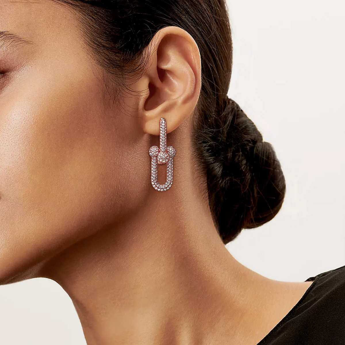 [⭐Sparkve Jewels]LARGE LINK EARRINGS PINK GOLD WITH PAVED DIAMONDS