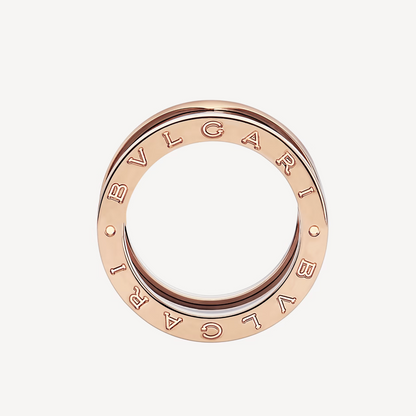 [⭐Sparkve]ZERO 1 FOUR-BAND LOOPS AND BLACK CERAMIC SPIRAL PINK GOLD RING