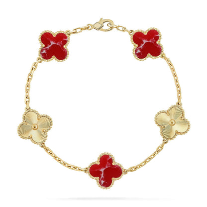 [⭐Sparkve]CLOVER 5 MOTIF RED PATTERN BRACELET COLLECTION